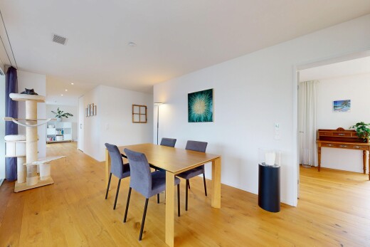 esszimmer mit holzfußboden, wood finish floor, virtually staged, inside property, und gipskartonwand