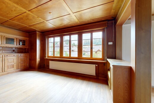 leerer raum mit kühler, light floor, wood ceiling, holzdecke, und wood finish floor