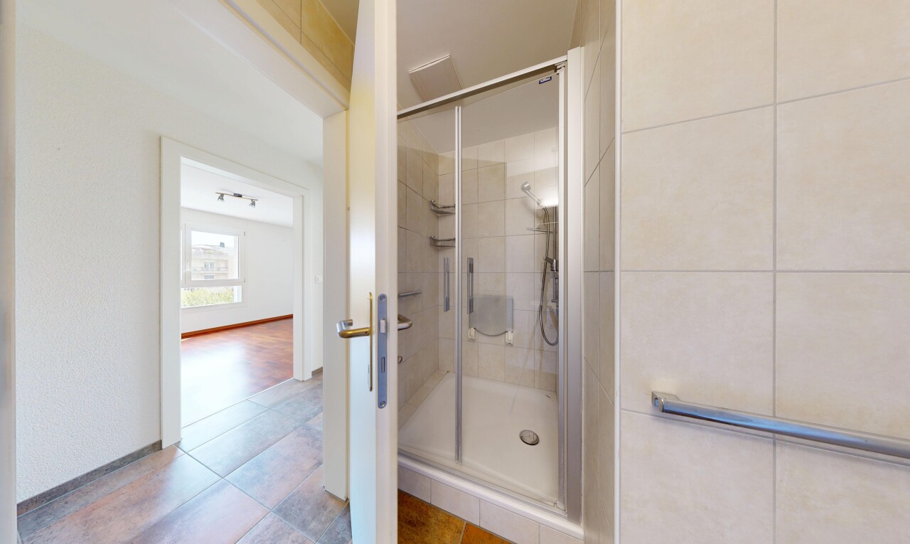 salle de bains avec douche, inside property, salle de bain complète, lumière naturelle, et natural light