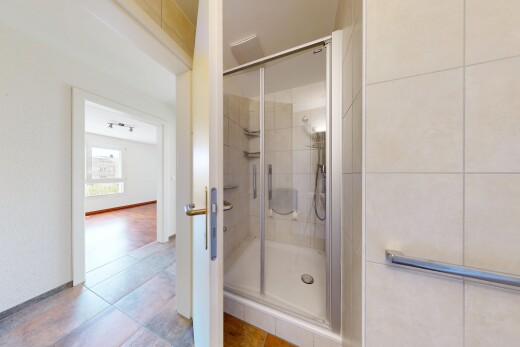 salle de bains avec douche, inside property, salle de bain complète, lumière naturelle, et natural light