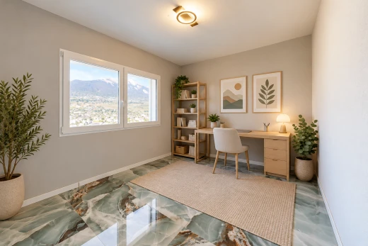bureau avec vue sur la montagne, mountain view, drywall, cloison sèche, et baseboards wall