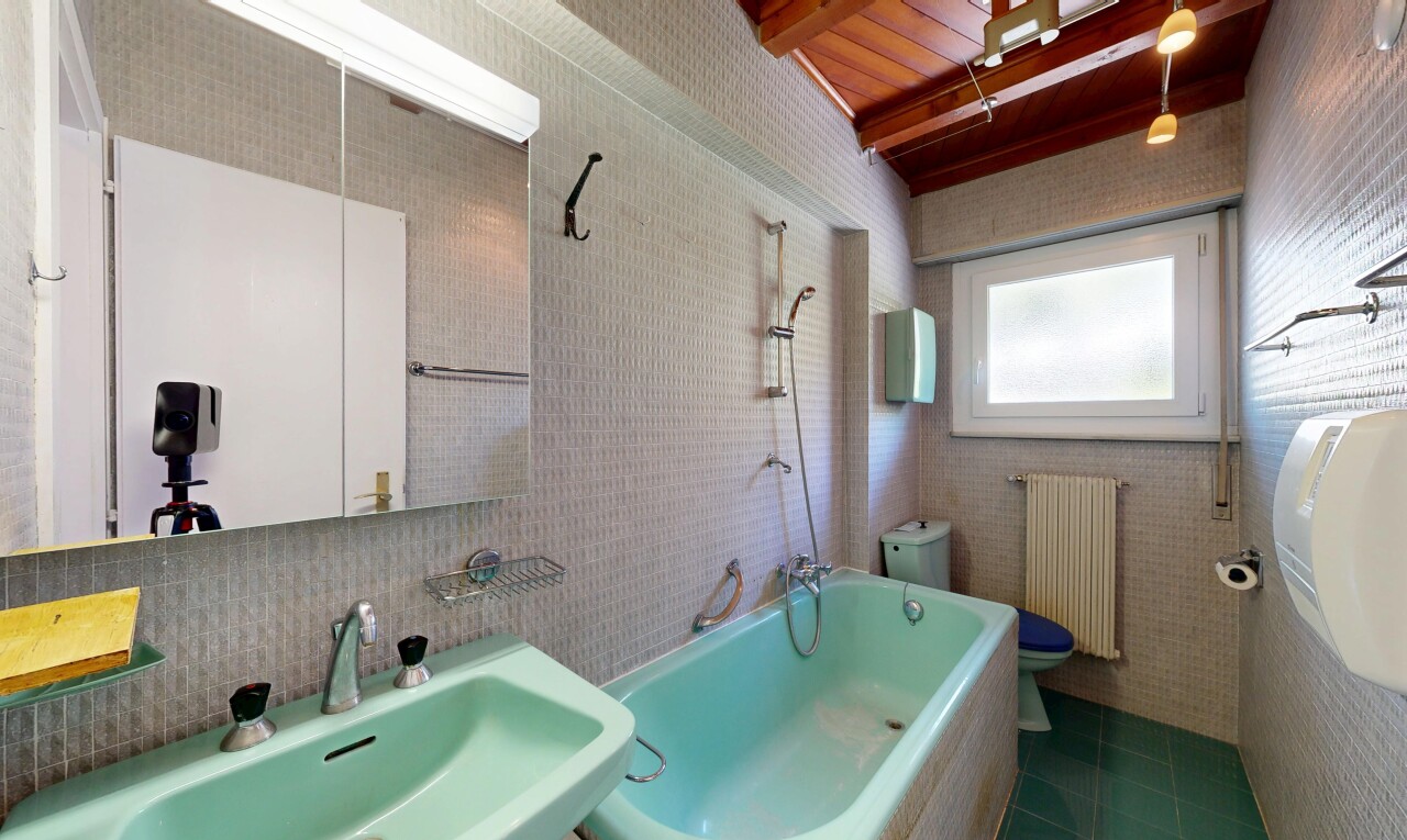 salle de bains avec natural light, lumière naturelle, miroir, toilette, et radiateur
