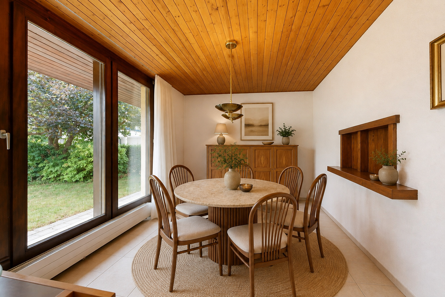 esszimmer mit inside property, holzdecke, wood ceiling, gipskartonwand, und drywall