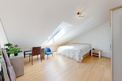 chambre avec puits de lumière, pièce supplémentaire, wood finish floor, sol en finition bois, et low ceiling