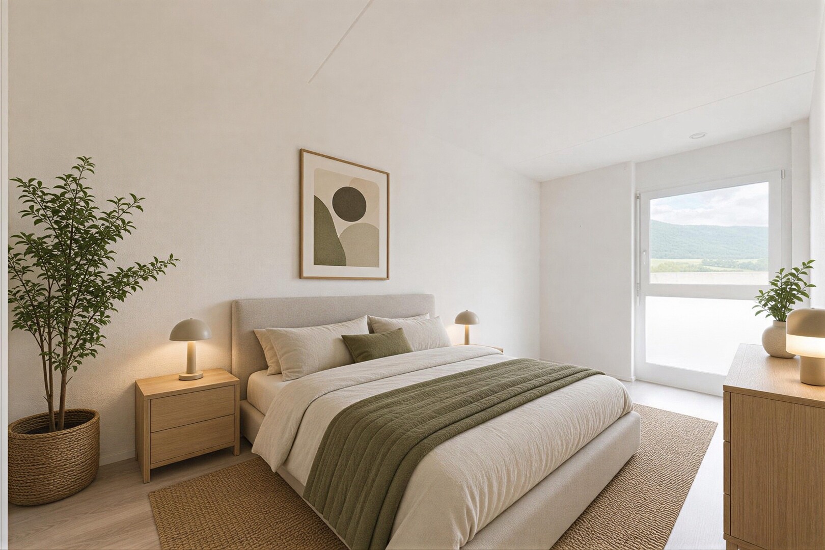 chambre avec inside property, natural light, lumière naturelle, light floor, et virtually staged
