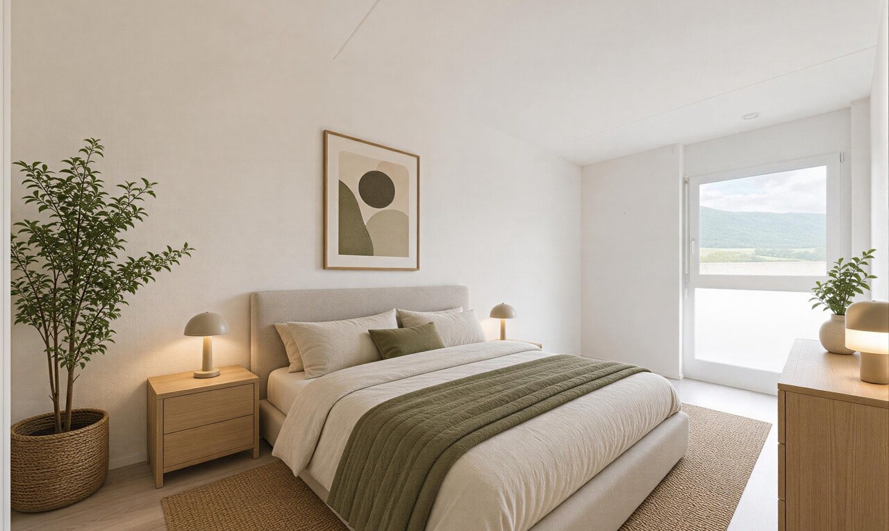 chambre avec inside property, natural light, lumière naturelle, light floor, et virtually staged