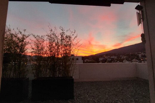 terrasse mit dusk, from property, view focus, und zaun