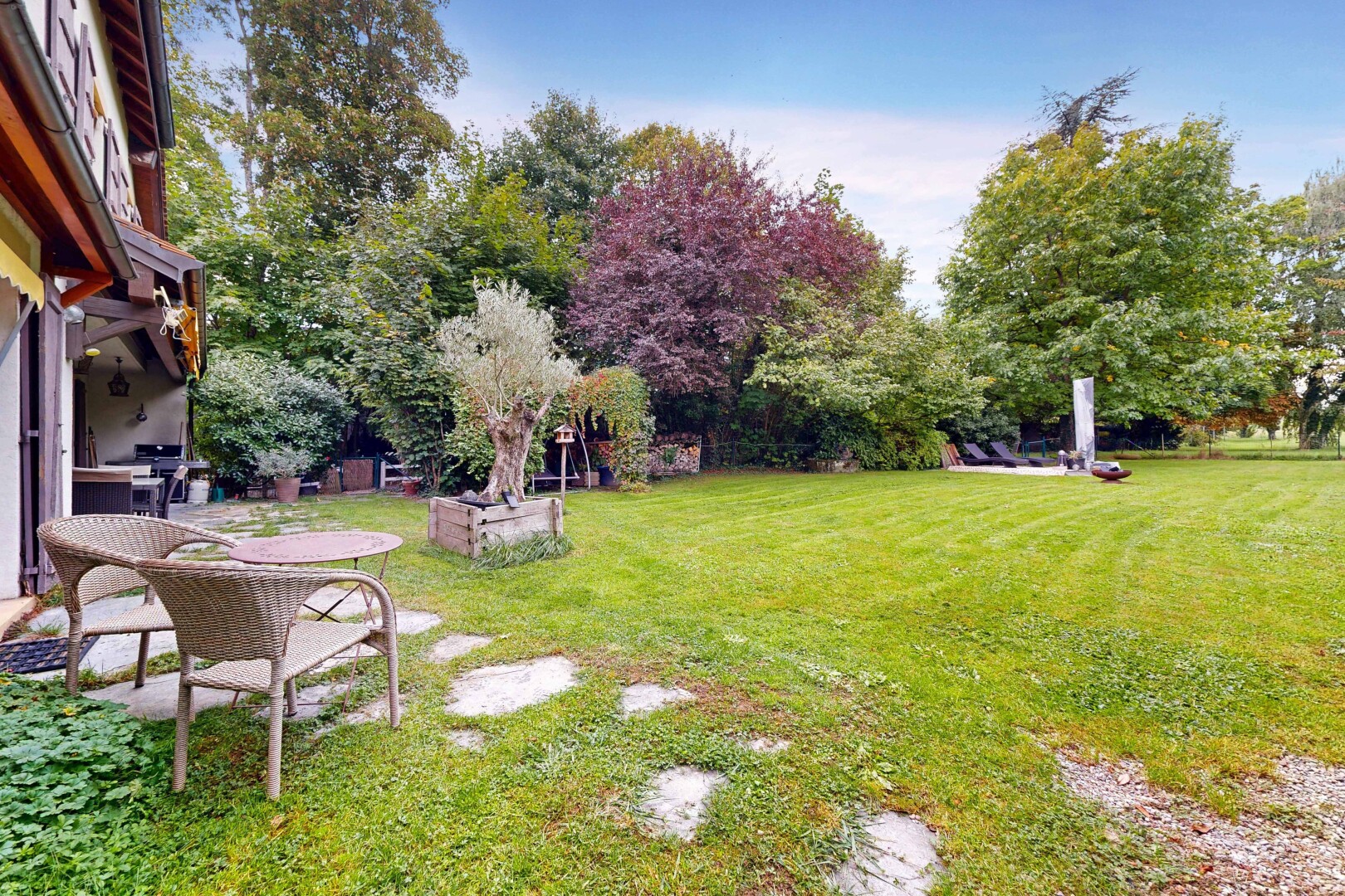 jardin avec from property, pelouse, day time, terrasse, et vue sur les bois