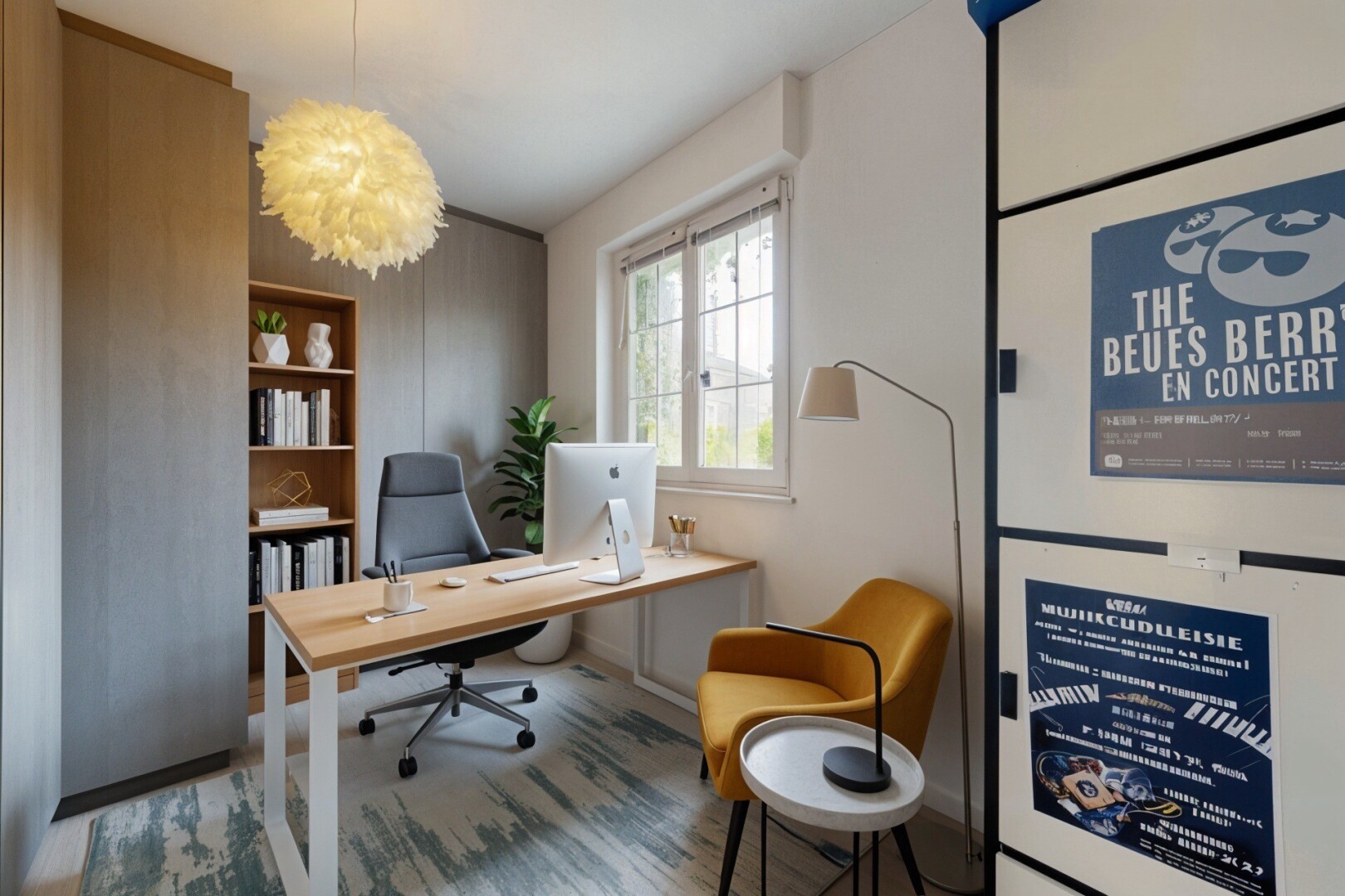 bureau avec lumière naturelle, natural light, espace bureau, sol en finition bois, et wood finish floor