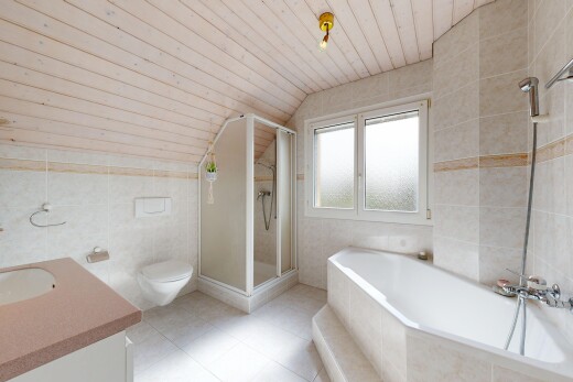 salle de bains avec douche, inside property, lumière naturelle, natural light, et lavabo (ou coiffeuse selon le contexte)