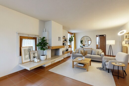 wohnzimmer mit natürliches licht, natural light, gipskartonwand, drywall, und virtually staged