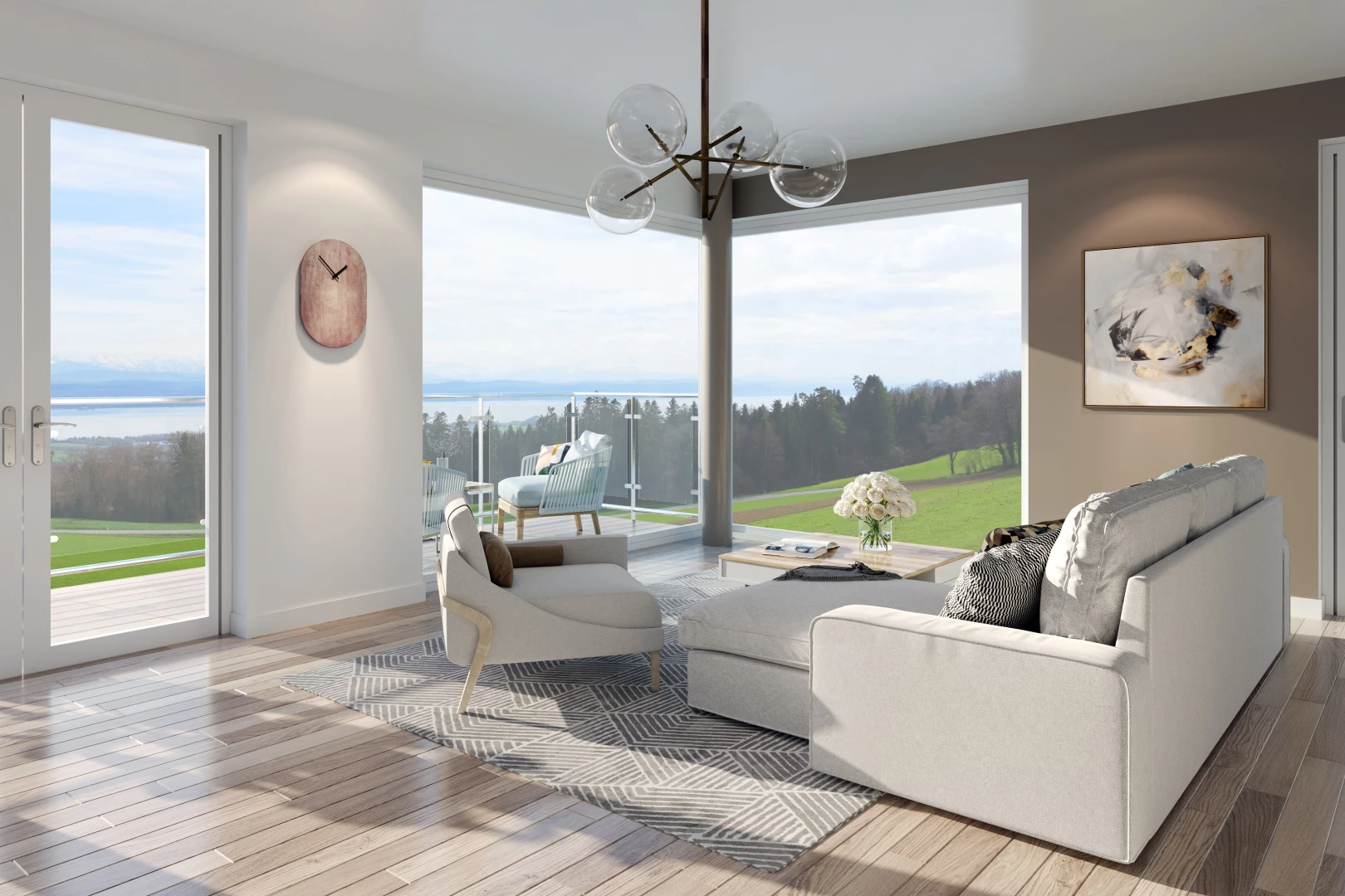 living room featuring wood-type flooring and a chandelier