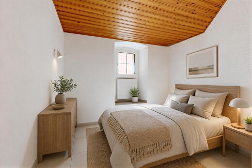 pièce vide avec plafond en bois, wood ceiling, inside property, lumière naturelle, et natural light
