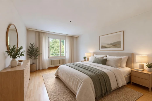 zimmer / schlafzimmer mit kühler, light floor, virtually staged, gipskartonwand, und drywall
