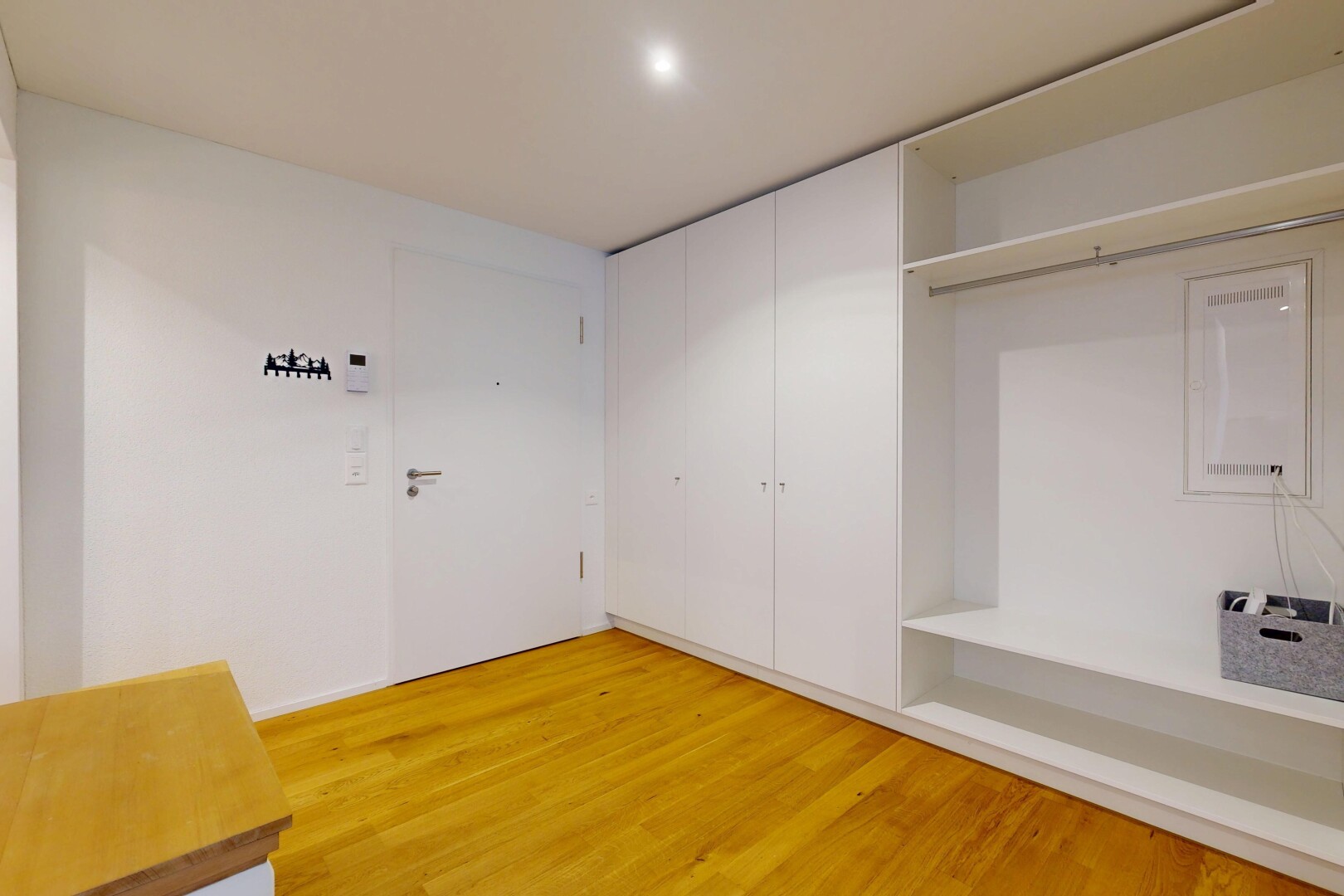leerer raum mit holzfußboden, wood finish floor, inside property, light floor, und gipskartonwand