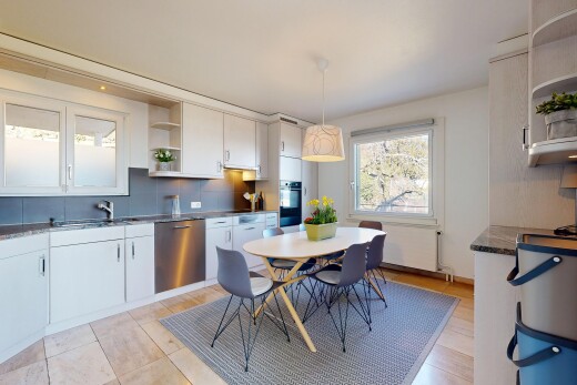 kitchen featuring open shelves, dark countertops, stainless steel dishwasher, hanging light fixtures, and tasteful backsplash
