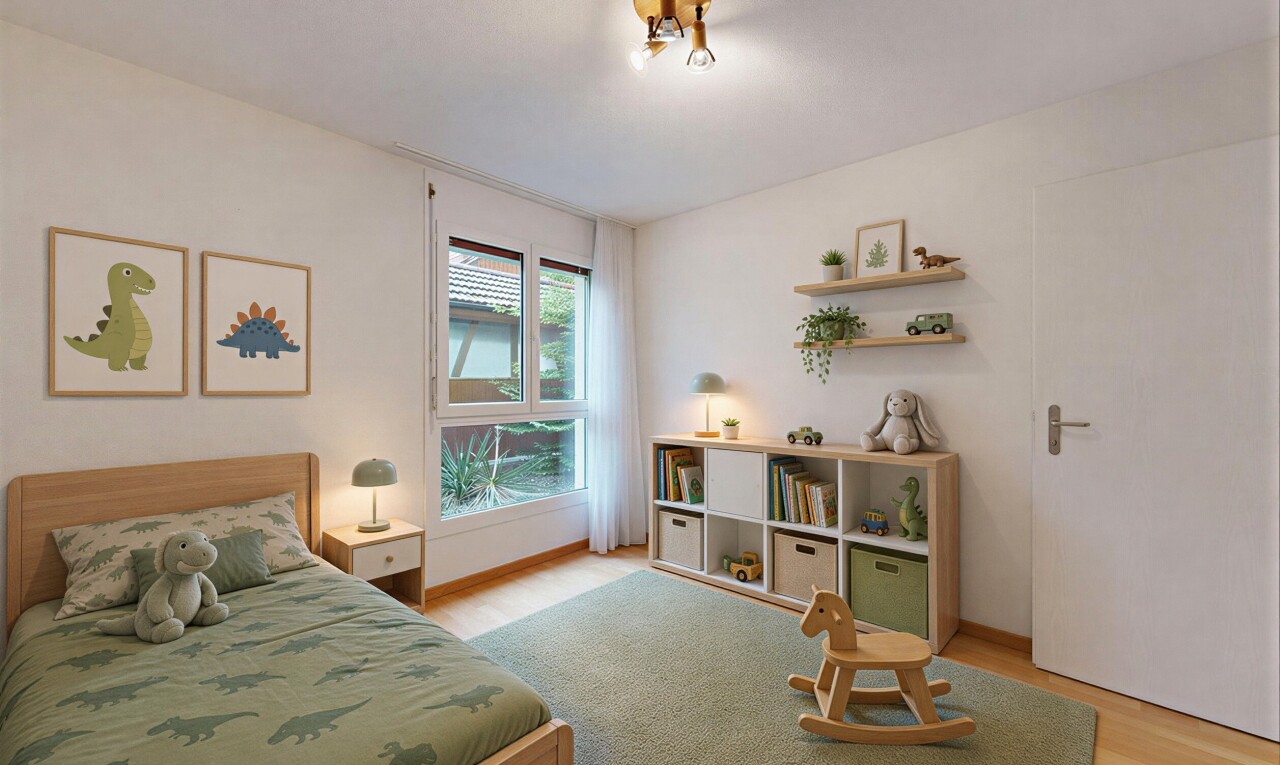 chambre avec light floor, sol en finition bois, wood finish floor, cloison sèche, et drywall