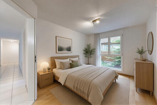 zimmer / schlafzimmer mit drywall, gipskartonwand, inside property, light floor, und natural light