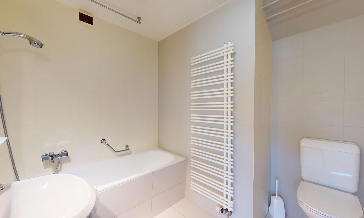 bad mit toilette, bad, komplettes badezimmer, und lüftungsgitter