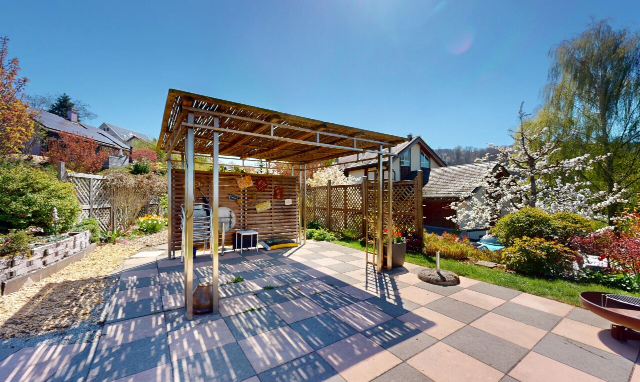 terrasse mit pergola, terrasse, und zaun