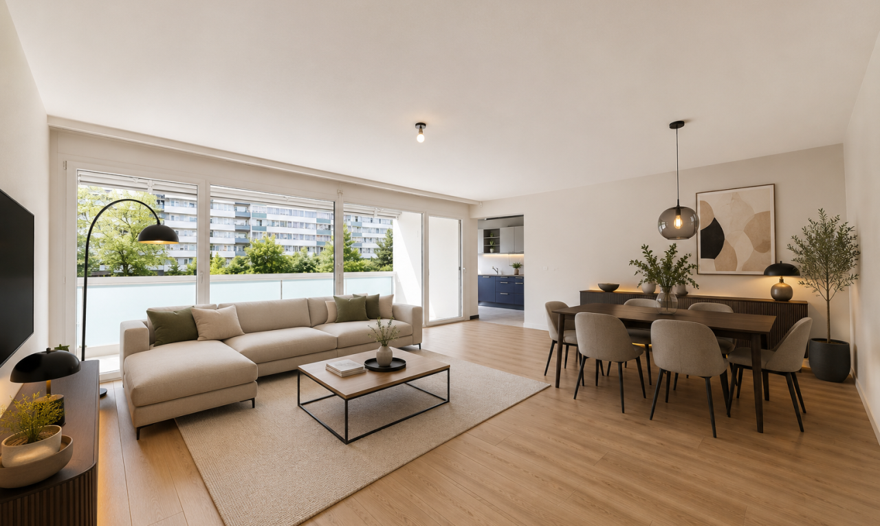 pièce vide avec fenêtres du sol au plafond, floor ceiling windows, lumière naturelle, natural light, et inside property