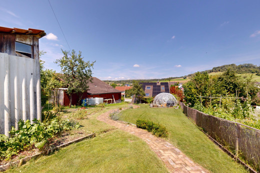 garten mit rasen, außenansicht, und zaun