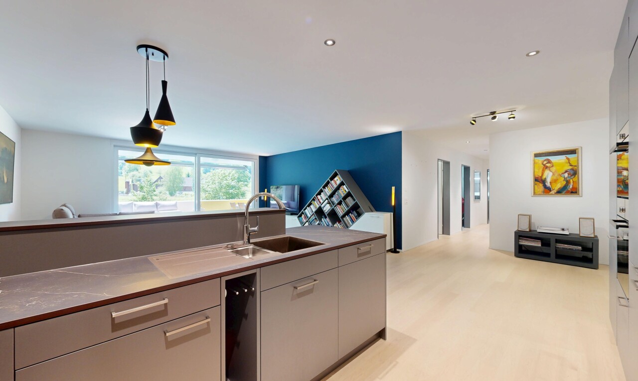 küche mit gipskartonwand, drywall, light floor, inside property, und waschbecken