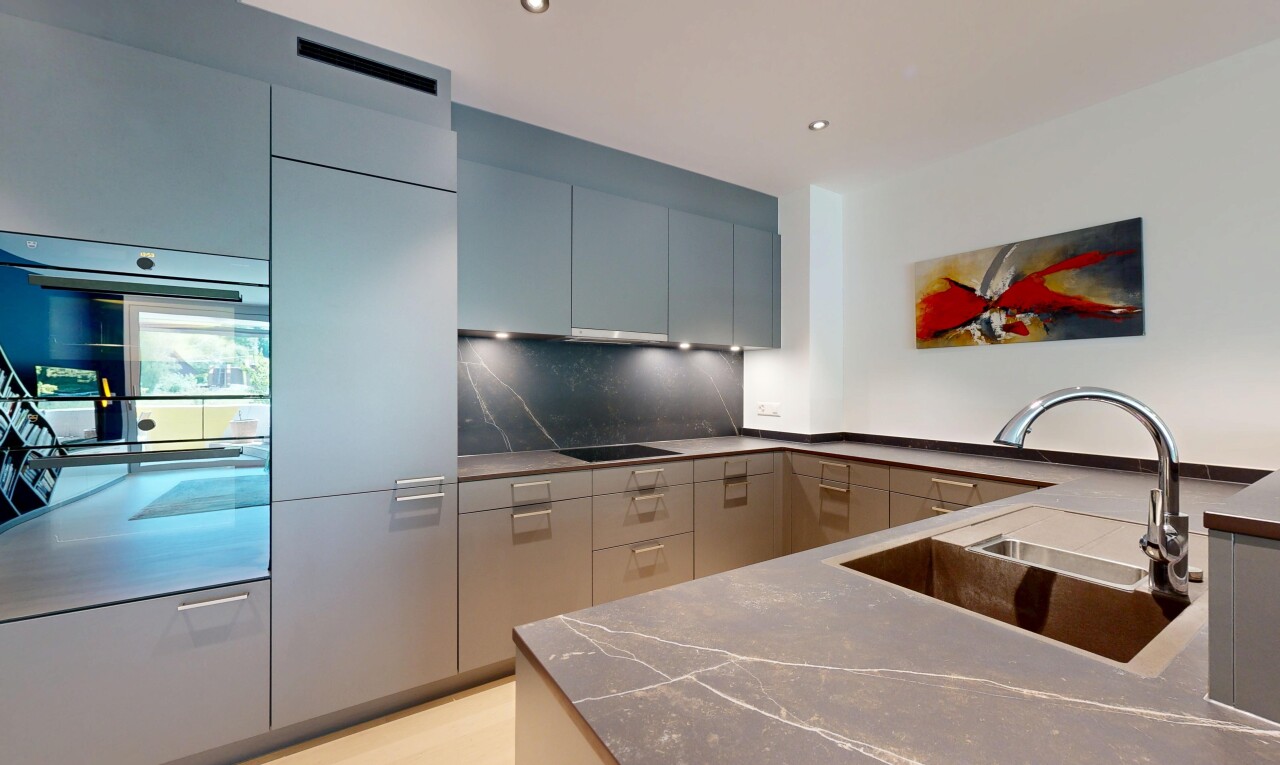 küche mit waschbecken, doppel backofen, light floor, küchenrückwand beim Herd, und küchenrückwand beim herd