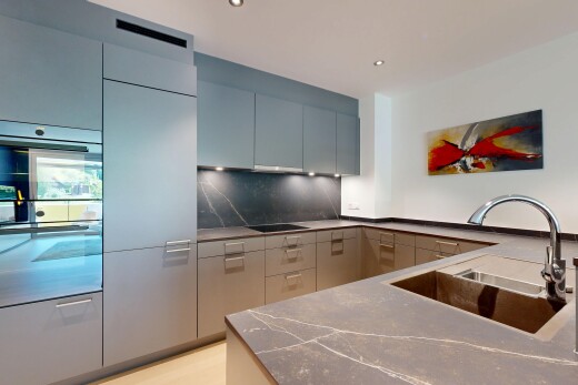 küche mit waschbecken, doppel backofen, light floor, küchenrückwand beim Herd, und küchenrückwand beim herd