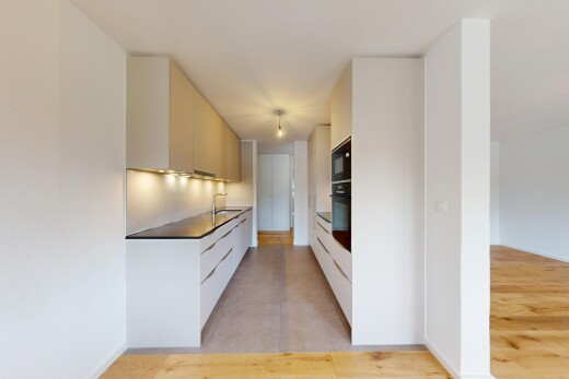 küche mit arbeitsplatten, drywall, gipskartonwand, inside property, und schränke mit flachen paneelen