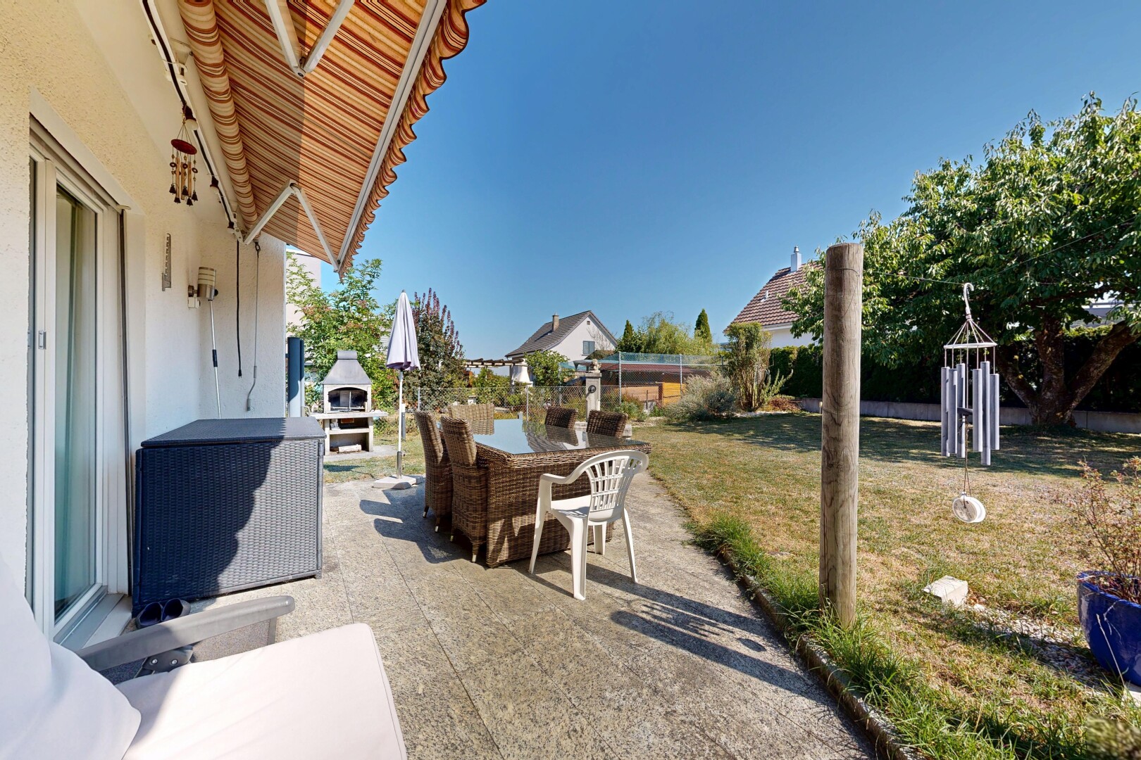 terrasse mit terrasse, from property, day time, und rasen