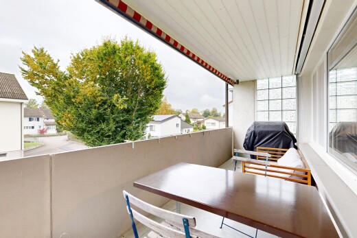 balkon mit overcast, balkon, from property, grill, und essbereich im freien