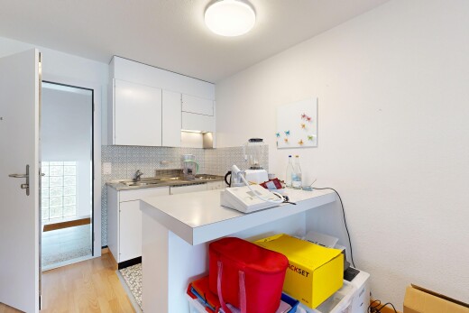 küche mit arbeitsplatten, weiße schränke, küchentheke, holzfußboden, und wood finish floor