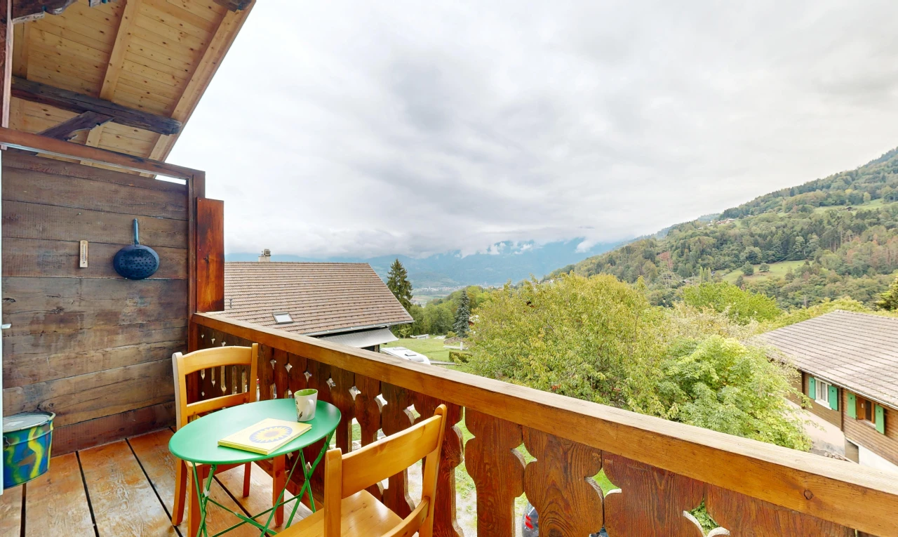balcon avec balcon, view focus, from property, et overcast