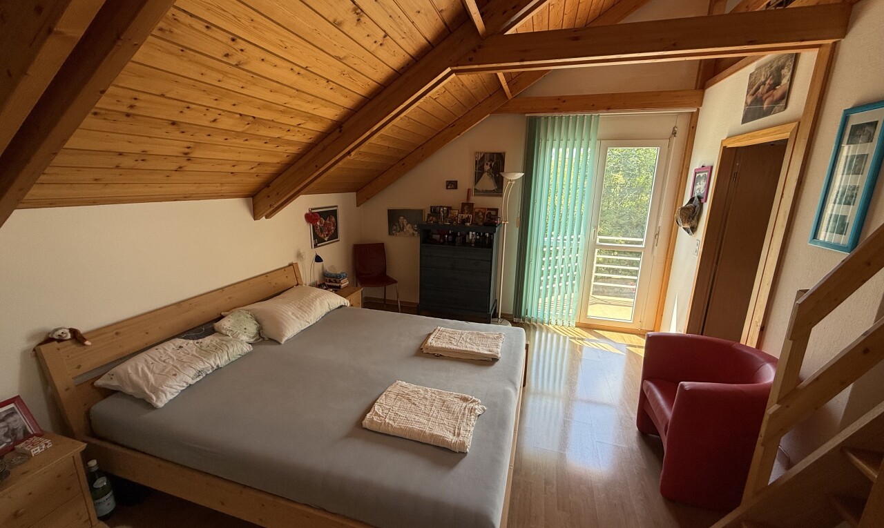 chambre avec plafond voûté, vaulted ceiling, plafond à poutres, beamed ceiling, et plafond en bois