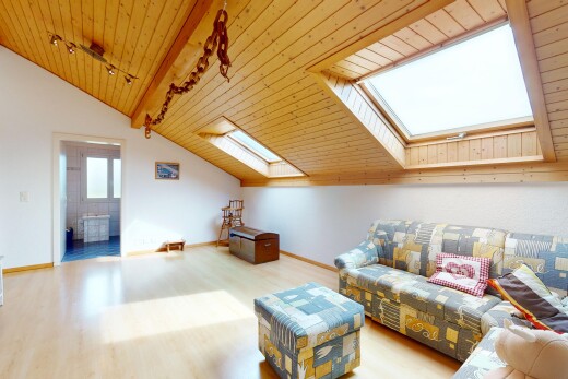 wohnzimmer mit holzdecke, zusätzliches zimmer, natürliches licht, deckenbeleuchtung, und dachfenster