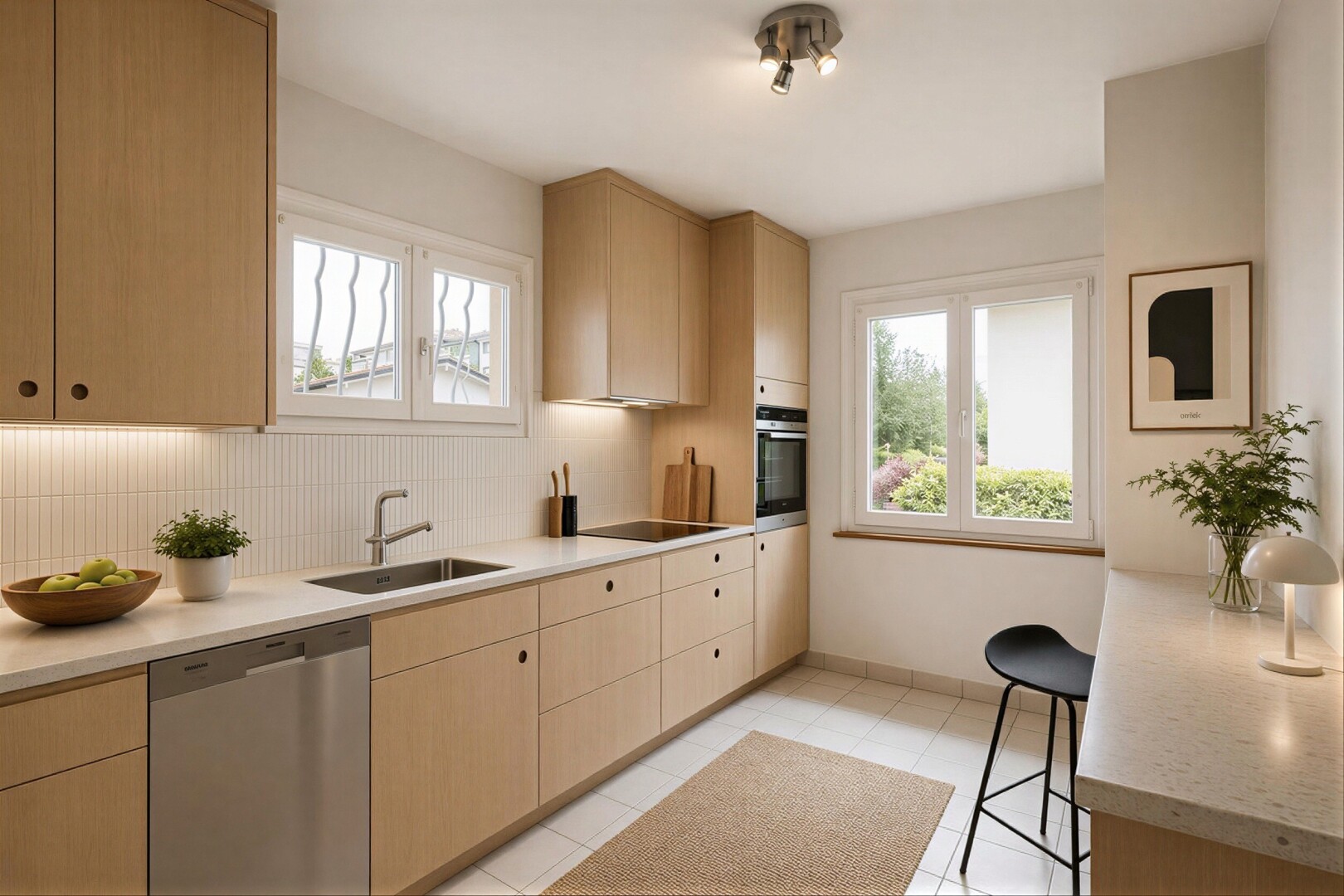 kitchen featuring tile countertops, black dishwasher, wood finish cabinetry, wall oven, and decorative backsplash