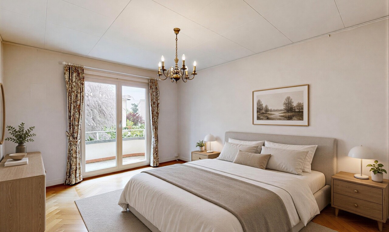 empty room featuring suspended lighting and parquet flooring
