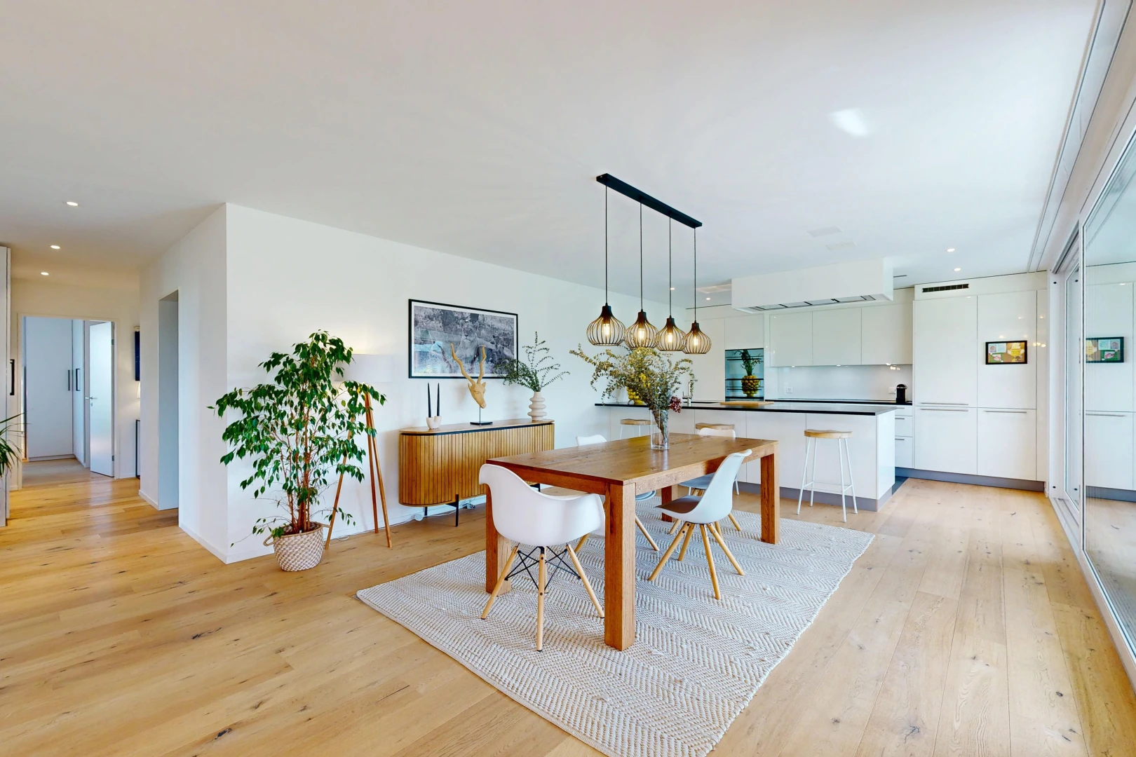esszimmer mit einbauleuchten, light floor, wood finish floor, holzfußboden, und drywall