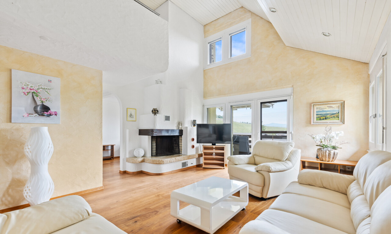 salon avec sol en finition bois, wood finish floor, lumière naturelle, natural light, et inside property