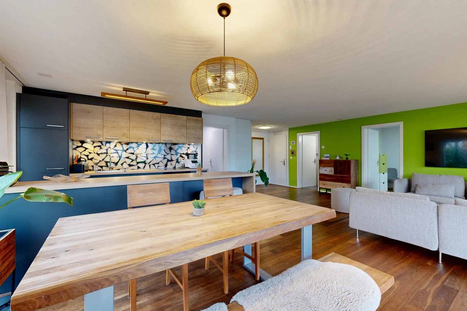 living area featuring dark wood-style flooring