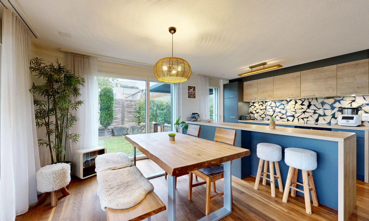dining space with light wood-style floors