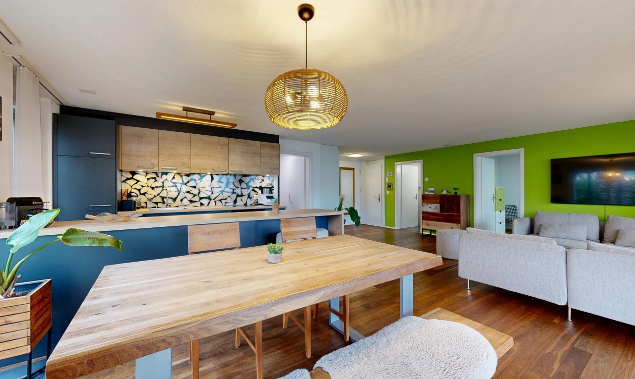 living area featuring dark wood-style flooring