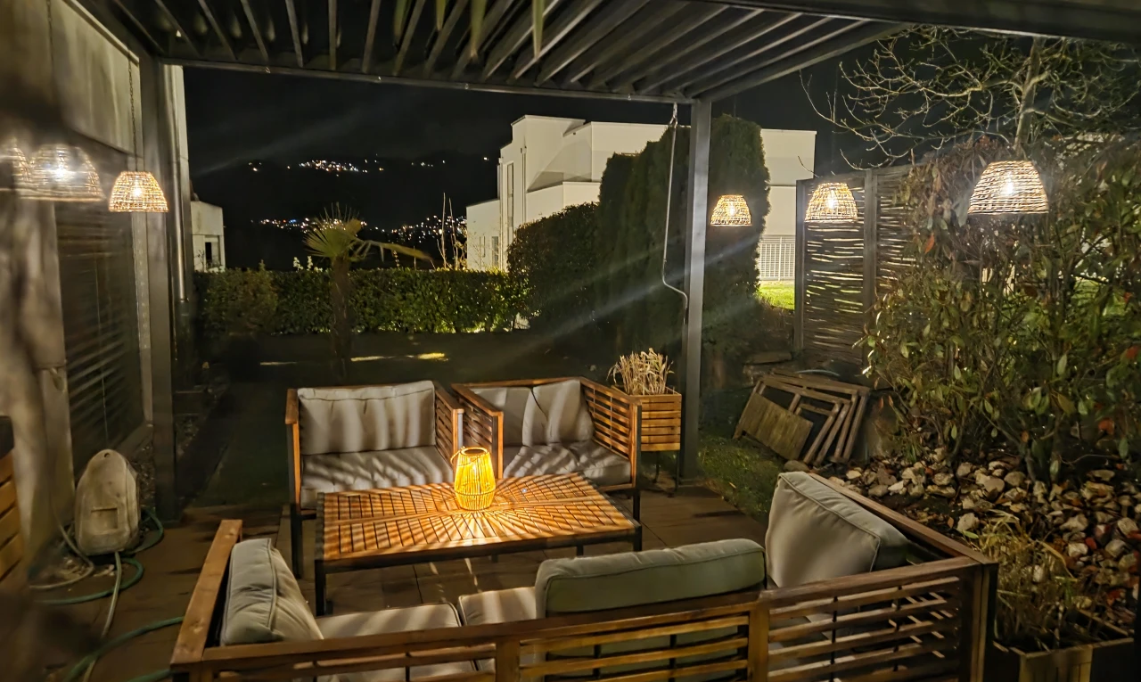 terrace with an outdoor lounge area
