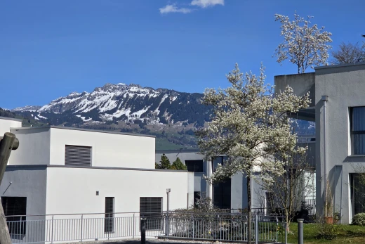 view of property featuring stucco siding and a mountain view