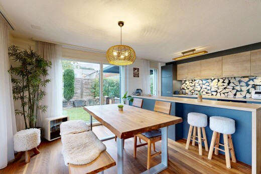 dining space with light wood-style floors