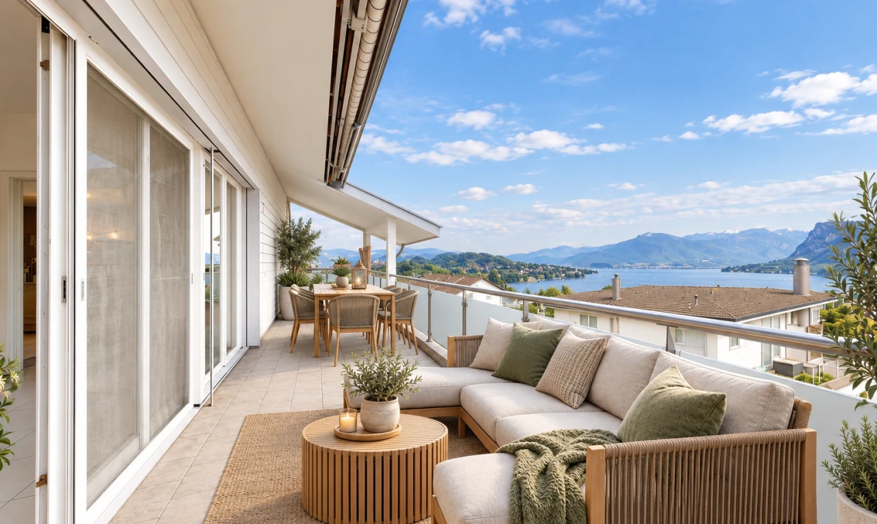 terrasse mit essbereich im freien, mountain view, blick auf die berge, virtually staged, und view focus