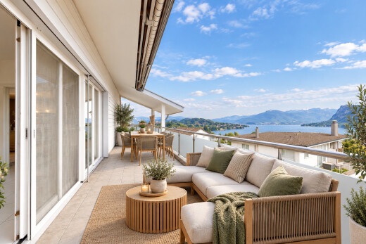 terrasse mit essbereich im freien, mountain view, blick auf die berge, virtually staged, und view focus