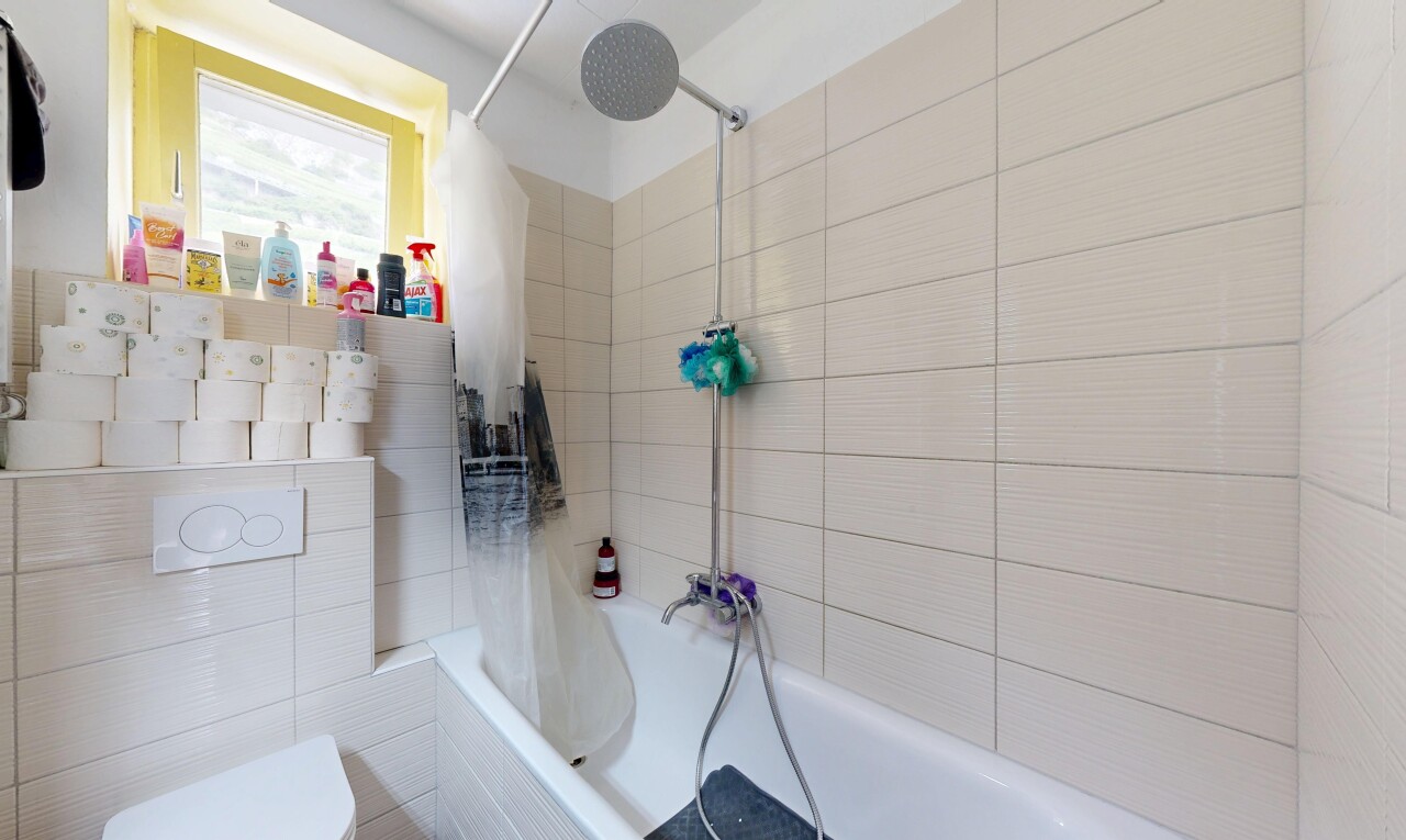 salle de bains avec salle de bain complète, douche-bain combinés, et inside property