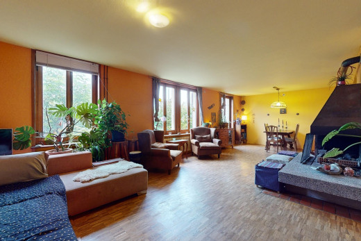 salon avec lumière naturelle et plancher de bois